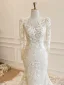 Luxury / Gorgeous Champagne Handmade  Sequins Lace Flower Chapel Train Wedding Dresses 2026 Trumpet / Mermaid V-Neck Long Sleeve