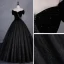 Charming Black Glitter Beading Velvet Prom Dresses Ball Gown 2023 Off-The-Shoulder Short Sleeve Backless Floor-Length / Long Prom Formal Dresses