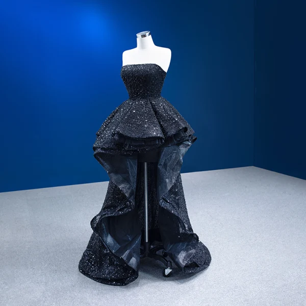 Sexy Black Handmade  Beading Pearl Sequins Asymmetrical Evening Dresses 2023 Strapless Sleeveless Backless Evening Party Formal Dresses