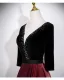 Vintage / Originale Bordeaux Robe De Bal 2026 Princesse V-Cou 3/4 Manches Dos Nu Longue
