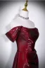 Modest / Simple Burgundy Prom Dresses 2026 A-Line / Princess Off-The-Shoulder Cap Sleeves Backless Floor-Length / Long Formal Dresses