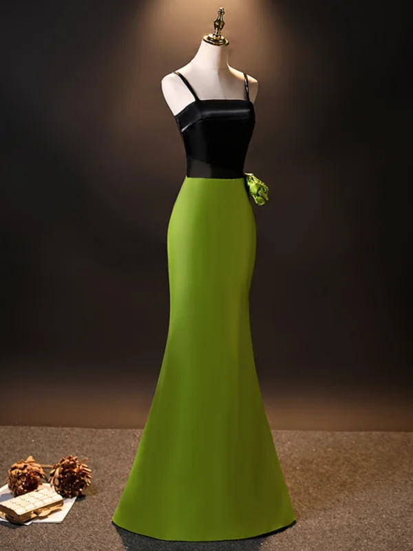 Fashion Green Evening Dresses 2024 Trumpet / Mermaid Spaghetti Straps Sleeveless Backless Floor-Length / Long Evening Party Formal Dresses
