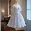 Charming Grey Lace Flower Sequins Homecoming Graduation Dresses 2024 Ball Gown Off-The-Shoulder Short Sleeve Backless Knee-Length Formal Dresses