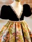 Vintage / Retro Black Pearl Rhinestone Printing Birthday Flower Girl Dresses 2024 Ball Gown Scoop Neck Short Sleeve Floor-Length / Long
