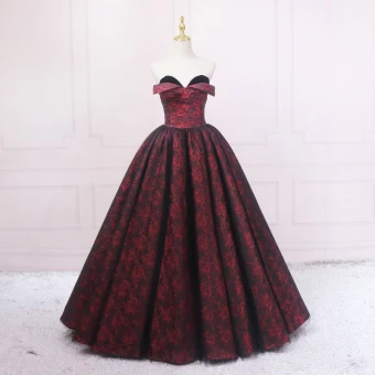Vintage Originale Bordeaux Impression Robe De Bal 2023 Robe Boule Satin Bustier Sans Manches Dos Nu Longue Promo Robe De Ceremonie