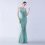 Charmant Bleu Marine Paillettes Fendue devant Robe De Soirée 2024 Trompette / Sirène Bretelles Spaghetti Gland Sans Manches Dos Nu Longue Soirée Robe De Ceremonie