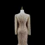 Scintillantes Doré Fait main Perlage Paillettes Robe De Soirée 2023 Trompette / Sirène V-Cou Manches Longues Train De Balayage Soirée Robe De Ceremonie