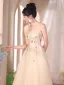 Chic / Beautiful Champagne Beading Sequins Flower Prom Dresses 2024 A-Line / Princess Strapless Sleeveless Backless Floor-Length / Long Prom Formal Dresses