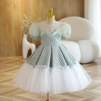 Chic Belle Vert Cendré Courte Anniversaire Robe Ceremonie Fille 2022 Robe Boule Encolure Dégagée Gonflée Manches Courtes Robe Ceremonie Fille
