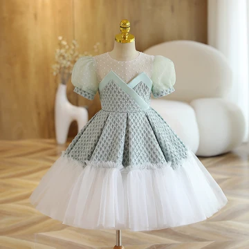 Chic Beautiful Sage Green Short Birthday Flower Girl Dresses 2022 Ball Gown Scoop Neck Puffy Short Sleeve Flower Girl Dresses