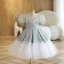 Chic / Belle Vert Cendré Courte Anniversaire Robe Ceremonie Fille 2022 Robe Boule Encolure Dégagée Gonflée Manches Courtes Robe Ceremonie Fille
