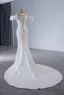 Luxury / Gorgeous White Handmade  Beading Rhinestone Lace Flower Cascading Ruffles Wedding Dresses 2024 Trumpet / Mermaid Scoop Neck Short Sleeve Court Train Wedding