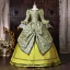 Vintage / Originale Médiévale Inhabituel Vert Cendré En Dentelle Fleur Impression Robe De Bal 2026 Robe Boule Encolure Carrée Manches de cloche Dos Nu Longue Robe De Ceremonie