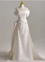 Elegant Ivory Bow Satin Prom Dresses 2025 A-Line / Princess Off-The-Shoulder Short Sleeve Backless Floor-Length / Long Formal Dresses