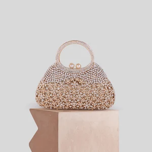 Fashion Gold Pierced Pearl Rhinestone Evening Party Clutch Bags 2022