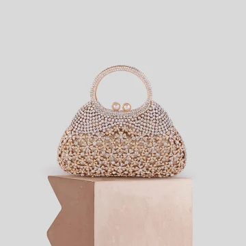 Fashion Gold Pierced Pearl Rhinestone Evening Party Clutch Bags 2022