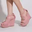 Schöne Rosa Sommer Freizeit Sandalen Damen 2022 Knöchelriemen 12 cm Keilabsatz Peeptoes Sandaletten