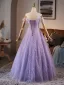 Chic / Beautiful Lavender Beading Sequins Prom Dresses 2025 A-Line / Princess Off-The-Shoulder Sleeveless Backless Floor-Length / Long Formal Dresses
