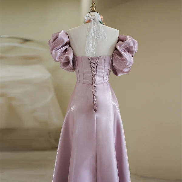 Chic / Beautiful Lavender Prom Dresses 2022 A-Line / Princess Strapless Puffy Short Sleeve Backless Floor-Length / Long Prom Formal Dresses
