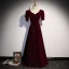 Vintage / Retro Burgundy Sequins Velvet Prom Dresses 2023 A-Line / Princess Square Neckline Short Sleeve Backless Floor-Length / Long Formal Dresses