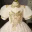 Charming Blushing Pink Beading Sequins Birthday Flower Girl Dresses 2022 Ball Gown High Neck Puffy Short Sleeve Floor-Length / Long Flower Girl Dresses