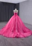 Fashion Fuchsia Cascading Ruffles Prom Dresses Ball Gown 2024 Strapless Sleeveless Backless Floor-Length / Long Prom Formal Dresses