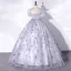 Elegant Grey Butterfly Prom Dresses 2022 Ball Gown Scoop Neck Puffy Short Sleeve Floor-Length / Long Prom Formal Dresses