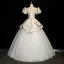 Charmant Bleu Ciel Impression Robe De Bal 2023 Robe Boule Encolure Carrée Gonflée Manches Courtes Noeud Ceinture Dos Nu Longue Promo Robe De Ceremonie