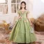 Flower Fairy Sage Green Appliques Birthday Flower Girl Dresses 2024 Ball Gown Scoop Neck Short Sleeve Backless Floor-Length / Long Tulle Flower Girl Dresses