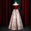 Fashion Burgundy Rhinestone Printing Evening Dresses 2023 A-Line / Princess Off-The-Shoulder Short Sleeve Backless Bow Floor-Length / Long Evening Party Formal Dresses