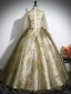 Elegant Khaki Beading Sequins Embroidered Prom Dresses 2024 Ball Gown High Neck 1/2 Sleeves Floor-Length / Long Prom Formal Dresses