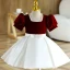 Chic / Beautiful Burgundy Birthday Short Flower Girl Dresses 2023 Ball Gown Square Neckline Pearl Puffy Short Sleeve Flower Girl Dresses