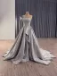 High End Grau Handgefertigt Perlenstickerei Strass Ballkleider 2025 A Linie Bandeau Ärmellos Rückenfreies Hof-Schleppe Festliche Kleider