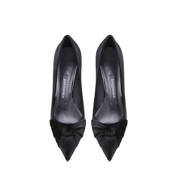 Fashion Black Office OL Leather Suede Pumps 2023 10 cm Stiletto Heels Pointed Toe Pumps High Heels
