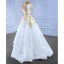 High-end White Pearl Sequins Asymmetrical Wedding Dresses 2022 A-Line / Princess Scoop Neck Sleeveless Wedding