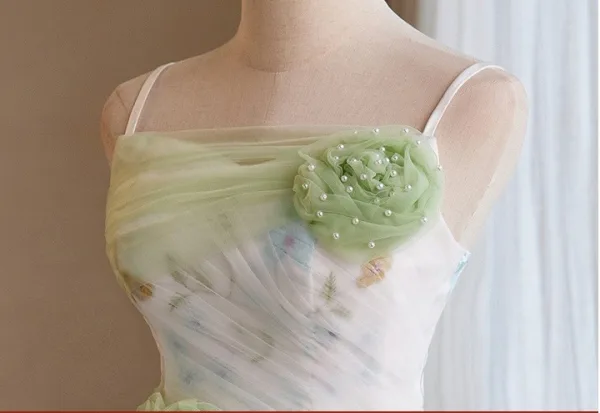 Chic / Belle Vert Cendré Appliques de retour Robe De Graduation 2025 Princesse Bretelles Spaghetti Sans Manches Dos Nu Courte Tulle