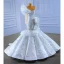 Luxus / Herrlich Sexy Weiß Fallende Rüsche Brautkleider / Hochzeitskleider 2022 Meerjungfrau One-Shoulder Strass Pailletten Lange Ärmel Rückenfreies Kapelle-Schleppe Hochzeit
