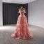 Haut de Gamme Rougissant Rose En Dentelle Fleur Paillettes Volants en Cascade Robe De Bal 2024 Robe Boule De l'épaule Manches Courtes Dos Nu Train De Balayage Promo Robe De Ceremonie