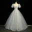 Chic / Belle Gris Perle Faux Diamant Paillettes Robe De Bal 2023 Robe Boule Encolure Carrée Gonflée Manches Courtes Dos Nu Longue Promo Robe De Ceremonie