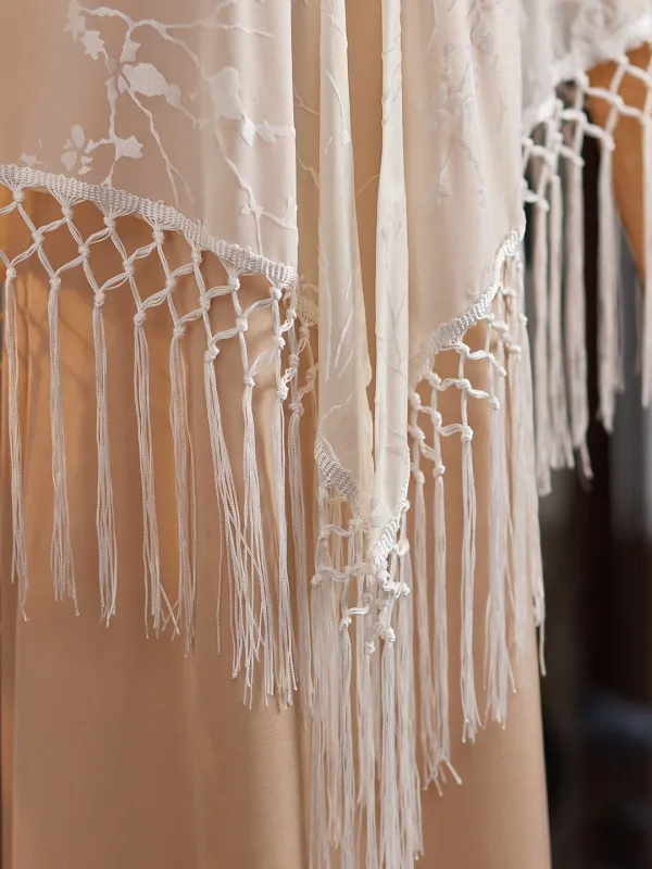 Vintage / Retro shawl Beige Lace Tassel Polyester Shawls 2025