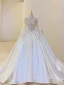Vintage / Originale Ivoire Perlage Faux Diamant Paillettes Satin Robe De Mariée 2024 Robe Boule Encolure Carrée Manches Longues Dos Nu Noeud Tribunal Train Mariage