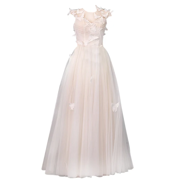 Fashion White Lace Butterfly Prom Dresses 2022 A-Line / Princess Scoop Neck Sleeveless Backless Floor-Length / Long Formal Dresses