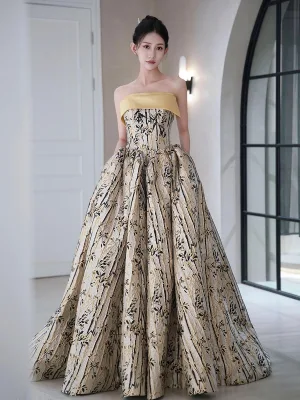 Elegant Candy Pink Printing Prom Dresses 2025 Ball Gown Strapless Sleeveless Backless Floor Length Long Prom Formal Dresses