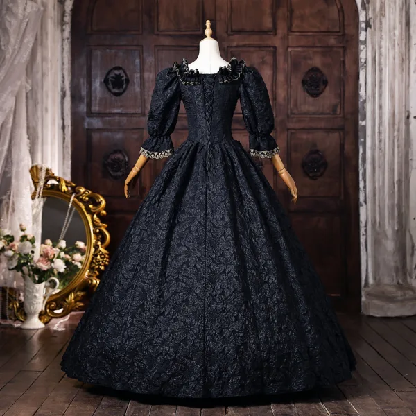 Vintage / Retro Medieval Black Halloween Printing Prom Dresses 2026 Ball Gown Square Neckline Bell sleeves Floor-Length / Long Formal Dresses