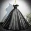 Elegant Black Appliques Sequins Prom Dresses 2025 Ball Gown Off-The-Shoulder Sleeveless Backless Floor-Length / Long Prom Formal Dresses