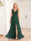 Modest / Simple Navy Blue Glitter Split Front Evening Dresses 2024 A-Line / Princess V-Neck Sleeveless Backless Floor-Length / Long Evening Party Formal Dresses