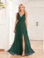 Simple Bleu Marine Fendue devant Robe De Bal 2024 Princesse Chiffon V-Cou Sans Manches Dos Nu Longue Promo Robe De Ceremonie