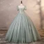 Elegante Salbeigrün Ballkleider 2023 Ballkleid Eckiger Ausschnitt Geschwollenes Kurze Ärmel Rückenfreies Lange Ball Festliche Kleider