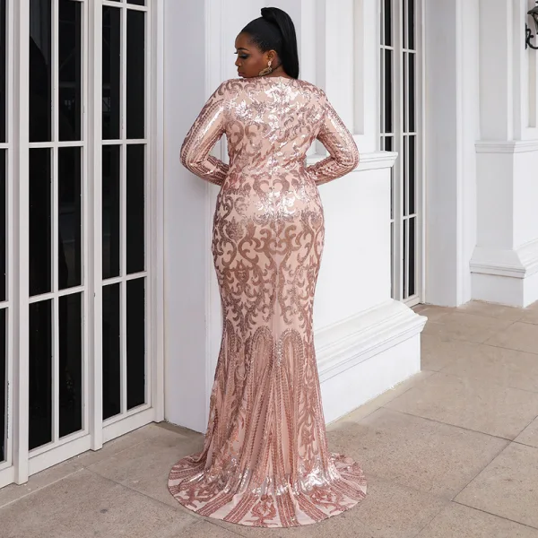 Sparkly Black Sequins Plus Size Evening Dresses 2022 Scoop Neck Long Sleeve Evening Party Sweep Train Formal Dresses