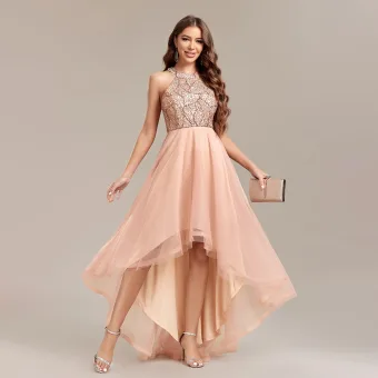 Bling Bling Gold Sequins Asymmetrical Prom Dresses 2024 A Line Princess Scoop Neck Sleeveless Prom Formal Dresses